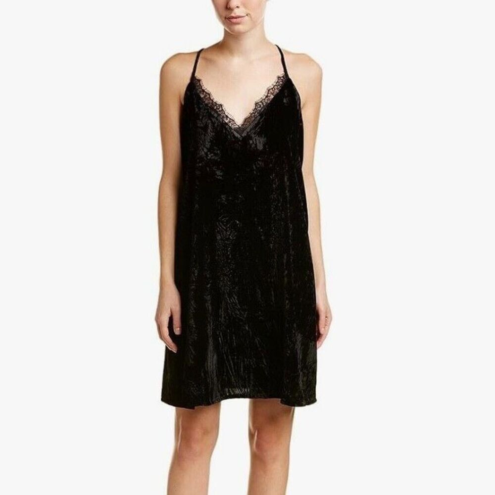 French Connection Lorraine Slip Dress Black Crushed Velvet Womens Size 0‎